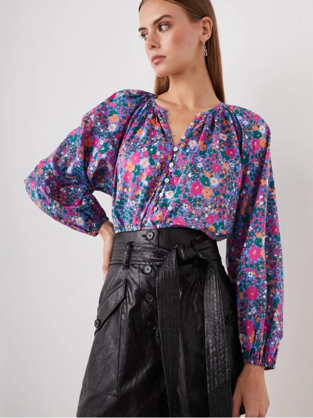 Rails Indi Blouse in Blue Leilani Floral, Size Small